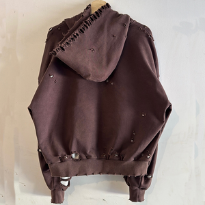Custom Oversized Distressed Ripped Hoodies Heavyweight Cotton Boxy <b>Sun</b> Faded Acid Wash Men Zip up Hoodie - Product Image 3