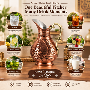 Pichet en cuivre turc artisanal, pot à eau vintage gravé en cuivre, poignée en laiton, style ottoman antique, récipient à eau en cuivre - Product Image 4