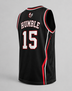 Maillot de basket-ball pour homme FLY HUMBLE, noir, rouge, blanc, 100% polyester, sangle réglable, taille plus, séchage rapide, coupe régulière, adulte, toutes tailles - Product Image 4