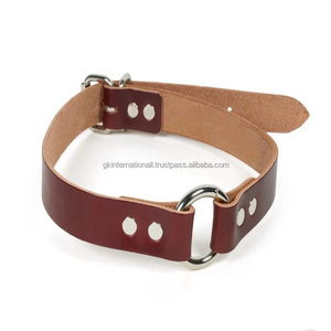 Collar clásico hecho a mano de cuero marrón para perros de raza pequeña, mediana o grande con hebilla de rodillo de acero inoxidable y anillo en D - Product Image 5