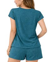 Ensemble de salon pour femmes Teal, t-shirt à manches courtes et short, ensemble de pyjama décontracté d'été, tenue deux pièces en mélange de coton doux et respirant