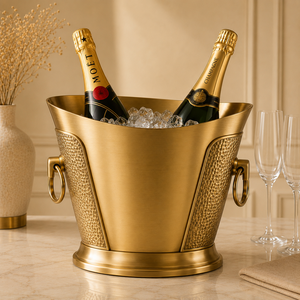 Cubo de hielo de latón Summit con base de pedestal, asas de doble anillo, enfriador de vino artesanal para el hogar, bar y entretenimiento - Product Image 6