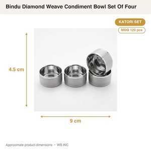 Ensemble de bols à condiments Katori faits à la main en acier inoxydable 304, tissage satiné, 9 cm, avec motif diamant Bindu pour la décoration de la maison - Product Image 3