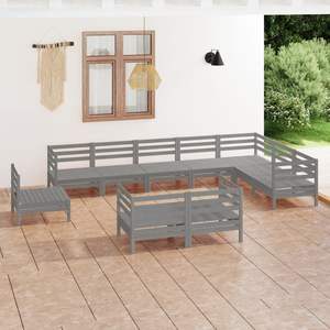 Set da esterno in legno di pineta tinta unita da 10 pezzi da giardino grigio Set da esterno Premium - Product Image 1