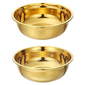 Microporous Colander Golden Strainer Bowl Combo Set Rice Washing Bowl Fruit <b>Vegetable</b> Washing Strainer Atta Kneading Bowl - Product Image 5