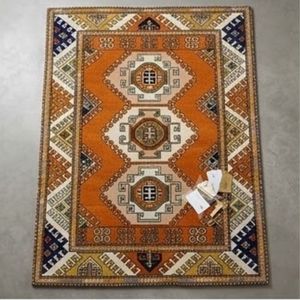Tapis rectangulaire géométrique oriental en laine et polyester noué à la main, antidérapant, pour salon, couverture décorative de sol – Grande Vente - Product Image 5