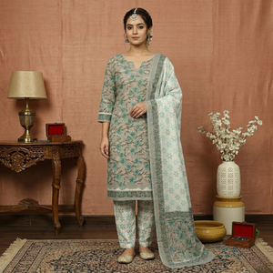 White Grey Floral Cotton Sarong Kurti <b>Pyjama</b> Set | High Quality Hand Block Print Women Resort Wear | Ethnic Casual Lounge Wear - Product Image 4