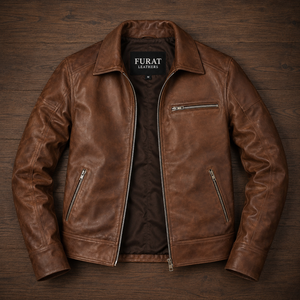 Air Rolf Black Leather Men's Bomber Jacket Zipper Closure Breathable Vintage Style Casual Regular Fit Autumn Stand Collar - Product Image 1