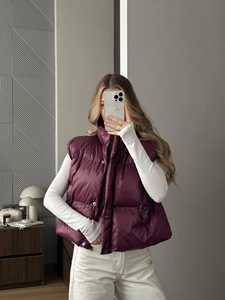 Chaleco Acolchado para Mujer, Chaqueta sin Mangas con Capucha, Cierre de Cremallera, Color Sólido, Estilo Casual, Tejido de Mezclilla - Product Image 4