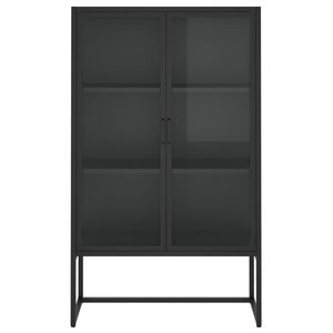 Meuble haut en acier noir avec verre trempé 31,5x13,8x53,1 pouces pour armoires de salon - Product Image 5