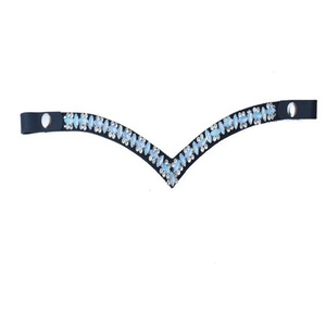 Nueva diadema para caballo de cuero negro inglés con cristales azules y pedrería Mega Bling en forma de V, disponible en todos los tamaños y formas personalizadas. - Product Image 2