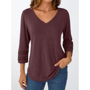 2025 FOXA <b>Women's</b> Fashion Sweaters V Neck Lace <b>Tunic</b> <b>Dress</b> 3/4 Length Sleeve for Casual Business Outfits Evening Queen Sweater - Product Image 4