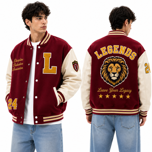 Chaqueta universitaria personalizada, chaqueta Letterman personalizada, chaqueta bomber OEM con mangas de lana y parches bordados para pedidos al por mayor de equipos, marca privada - Product Image 6
