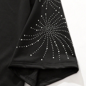 Luxury <b>Rhinestone</b> Sleeve Shirts For Mens Oversized Solid Color Crew neck Casual Streetwear <b>Top</b> Premium 100% Cotton Clothing OEM - Product Image 4