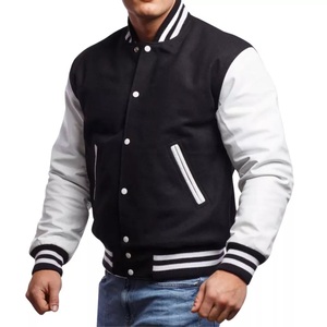 Custom Vintage Men's <b>Leather</b> Sleeve Baseball Letterman Varsity <b>Jacket</b> <b>Winter</b> Lapel with Stand Collar - Product Image 3