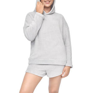 Women's Hooded Sweatshirt Short <b>Set</b> Lightweight Two Piece Outfit Ribbed Waist Shorts Casual Everyday Activewear - Product Image 1