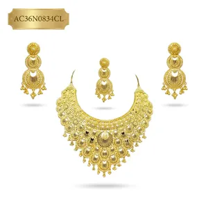 Vintage 22K Gold Plated Bridal Choker Necklace Set for Women's Nigerian <b>Wedding</b> Jewelry - Product Image 2