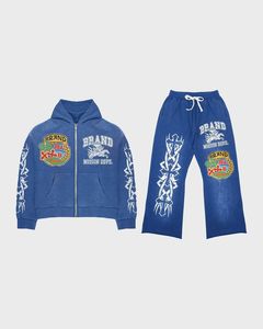 Red Tracksuit Set. Graphic <b>Zip</b> <b>Up</b> Hoodie & Wide Leg Pants. Streetwear Two Piece Set. OEM Private Label Manufacturer - Product Image 3