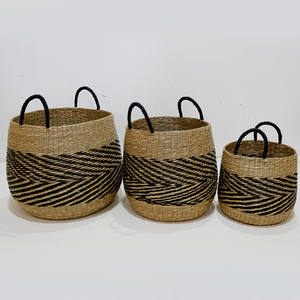 Panier de rangement rustique en jonc de mer tressé à la main – Ensemble de paniers modernes coniques tissés, multifonctionnels pour salon, jardin, cuisine - Product Image 3