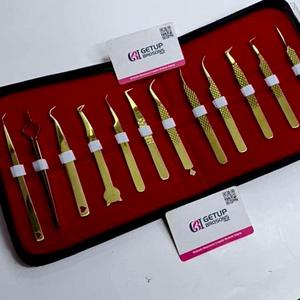 GETUP BROWS Pince à épiler pour cils plaquée or, ensemble d'outils de précision, emballage en étui - Product Image 3