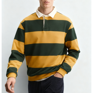 เสื้อโปโลผ้าเจอร์ซีย์ลายทางสีตัดต่อ คุณภาพสูง ปักโลโก้ตามสั่ง แขนยาว ผ้าฝ้าย สำหรับผู้ชาย - Product Image 5