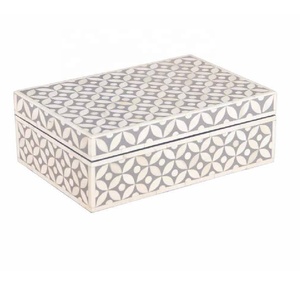 Caja de incrustaciones de hueso con patrón Floral azul marino de alta calidad, caja de joyería decorativa con incrustaciones de hueso, organizador, caja de almacenamiento de joyería con incrustaciones de hueso - Product Image 5