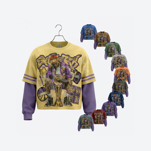 Offre Spéciale – T-shirt Hip-Hop Tendance à Double Manches et Col Montant, Respirant, Confortable, Coupe Ample et Oversize, Personnalisable, 100% Coton - Product Image 1