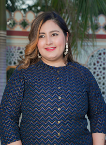 Kurti Anarkali de rayón para mujer, talla grande, con estampado en zigzag, cuello mandarín y mangas tres cuartos en azul. - Product Image 3