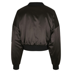 Veste bomber en satin courte pour femmes de qualité supérieure, couleur noire, matelassée, respirante, coupe-vent, manches longues, fermeture éclair, vêtements d'hiver tendance - Product Image 2