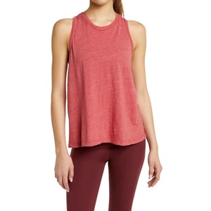 Women's <b>Red</b> Ruched Back Knitted Tank <b>Top</b> Casual Breathable 100% Cotton Solid Color O-Neck Collar Anti-Pilling 220g Fabric - Product Image 2