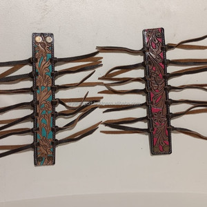 Pulsera de cuero tallada personalizada, brazalete de cuero hecho a mano, brazalete con flecos, estilo bohemio, brazalete de cuero genuino, regalo para mujer - Product Image 3