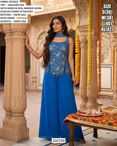 Ensemble de kurta royale pour femmes en soie jacquard traditionnelle verte, longueur au sol - Product Image 2