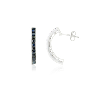 Aros Clásicos de Plata 925 con Incrustaciones de Zafiros para Uso Diario Femenino, Diseño Geométrico - Product Image 3