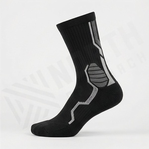 <b>Black</b> Crew Athletic <b>Socks</b> Geometric Pattern Breathable Polyester Spandex Basketball Sports <b>Socks</b> for Adults Summer - Product Image 3