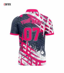 Maillot de bowling rose personnalisable pour homme avec nom et numéro d'équipe, impression par transfert thermique, séchage rapide, manches courtes - Product Image 2