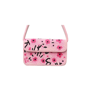 Indian Handmade Cotton Floral Embroidery Beaded <b>Pink</b> Shoulder Stylish Women's <b>Purse</b> with Customizable Shape - Product Image 1