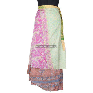 New Designer Silk Knee Length <b>Wrap</b> Around <b>Skirt</b> Rajasthani Multi-layer Saree Art Silk Long <b>Wrap</b> Indian Reversible Latest Design - Product Image 2