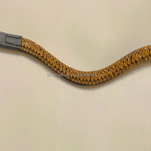 ที่กำหนดเองทำขี่ม้าหนังม้าคิ้ววง3แถวคริสตัลสีทองผู้ผลิตขายส่งที่มีปุ่มสแน็ปลูป - Product Image 5