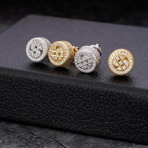 Magnifiques boucles d'oreilles en moissanite en forme de signe dollar, en argent sterling 925, bijoux de style hip-hop haut de gamme - Product Image 1