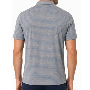 Polo pour homme gris chiné et bleu à fines rayures horizontales, manches courtes, col classique, personnalisable, respirant, pour le golf - Product Image 5