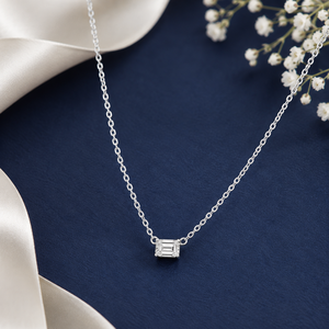 10K <b>White</b> Gold Lab Grown Diamond Emerald Cut Luxury Pendant Necklace Minimalist Style Women Everyday Wear Wedding & Anniversary - Product Image 3