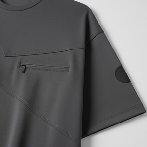 Geometric_Panel_Layered_Tee_Men's Short Sleeve O-Neck <b>T</b>-<b>Shirt</b> Solid Color Knitted <b>Polyester</b> Breathable Minimalist Style Left - Product Image 4