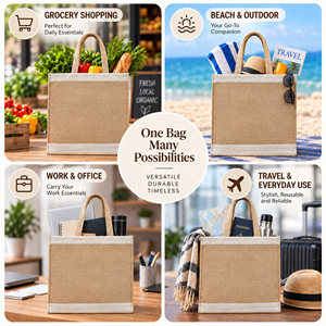 Premium <b>Jute</b> <b>Shopping</b> Tote <b>Bag</b> with cotton rope Handles Eco Friendly Reusable Grocery Retail Promotional Gift Carry <b>Bag</b> - Product Image 4