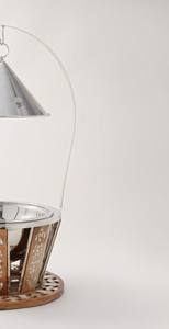 Plat à réchaud moderne en acier inoxydable avec incrustation en bois et couvercle conique suspendu, pot rond pour buffet, chauffe-plats pour hôtels et restaurants - Product Image 6