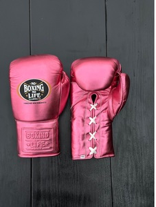 Guantes de Boxeo Personalizados de Piel de Vacuno Auténtica Color Rosa 'No Boxing No Life', con Cordones, Ligeros, Transpirables, Unisex, para Entrenamiento de MMA - Product Image 5
