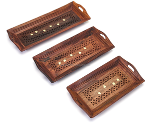 Plateau de service personnalisé en bois d'acacia avec poignées pour le petit-déjeuner d'Inde - Product Image 5