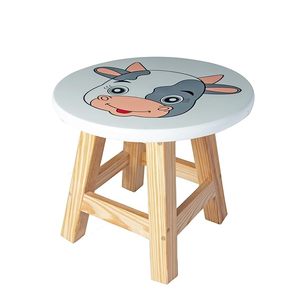 Contemporary Round Wooden Cow Print Kids <b>Stool</b> for <b>Bathroom</b> Home Decor - Product Image 1