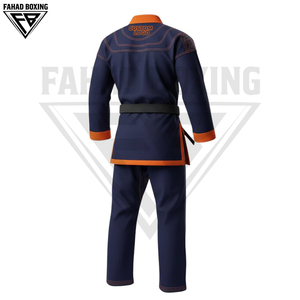 Buen Proveedor, Uniforme de Karate y Artes Marciales Personalizado en Color Azul Marino con Ribete Naranja de Seguridad, Impreso en Poliéster y Algodón - Product Image 2