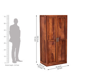 Armoire à 2 portes en bois massif Nixon (fini miel) – Grande armoire avec 6 étagères de rangement – Meuble de rangement - Product Image 2
