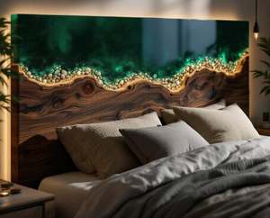 Tête de lit en résine époxy personnalisée avec incrustation de résine, panneau arrière de lit en dalle de bois naturel - Product Image 6